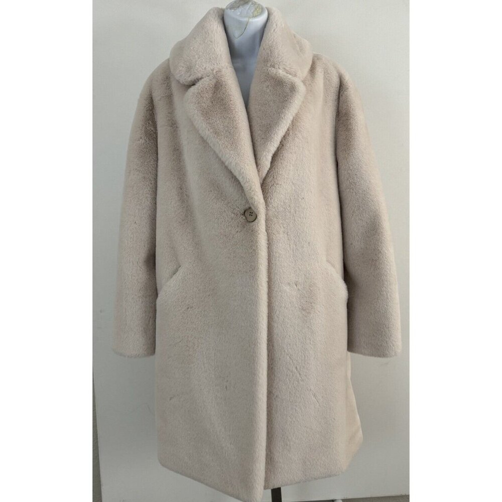 DU MONDE New York Ivory Faux Fur Knee Length Coat Sz M